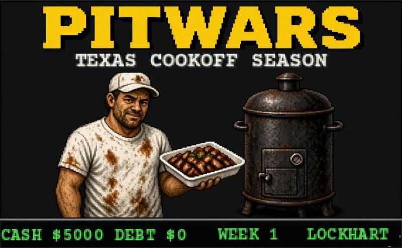 A pitmaster holding a tray of sausage beside a barrel smoker